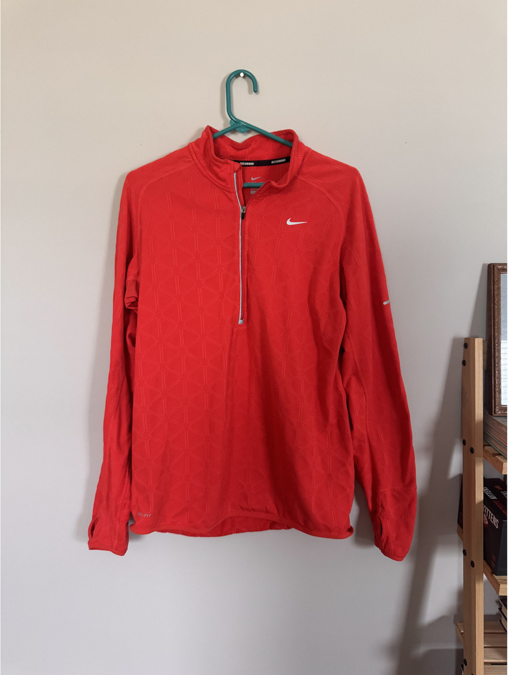 Nike Dri-Fit Terry Material Mens Running Orange Half-Zip Size Large